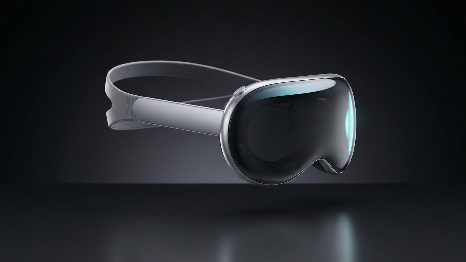 Apple Vision Air spatial computer concept floating in a dark studio