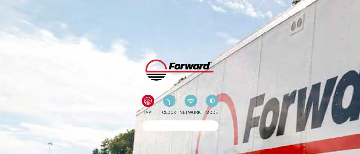Forward Air TAP app branded splash with the Forward truck and mode icons